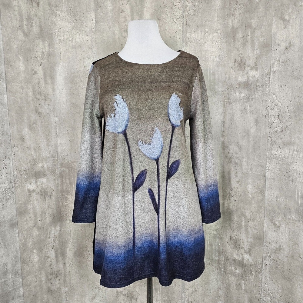 Trisha Tyler Womens L Elegant Floral Tulip Print Ombre Sweater Mini Dress Tunic